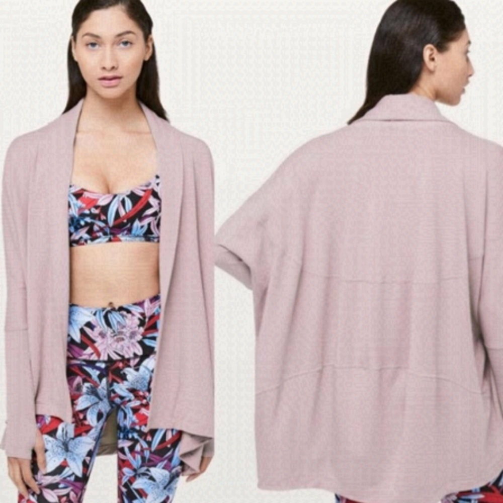 Lululemon Back In Action Oversized Wrap Blush Pink Knit Modal Terry Sweater‎ 2